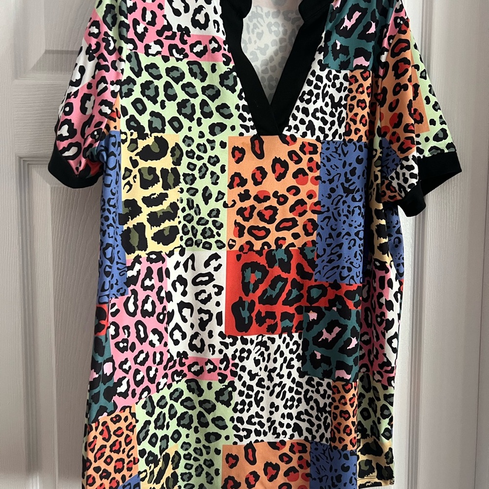 Colorful Leopard Print Tunic Top